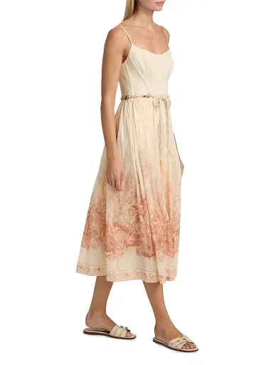 Zimmermann Women's Wanderlust Printed Corset Cotton Midi-Dress - Coral Toile | Thumbnail 2 Zimmermann Women's Wanderlust Printed Corset Cotton Midi-Dress - Coral Toile | Thumbnail 2