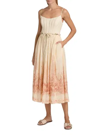 Zimmermann Women's Wanderlust Printed Corset Cotton Midi-Dress - Coral Toile | Thumbnail 3 Zimmermann Women's Wanderlust Printed Corset Cotton Midi-Dress - Coral Toile | Thumbnail 3