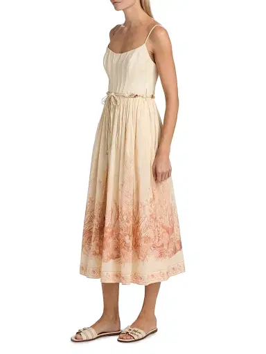 Zimmermann Women's Wanderlust Printed Corset Cotton Midi-Dress - Coral Toile | Thumbnail 4 Zimmermann Women's Wanderlust Printed Corset Cotton Midi-Dress - Coral Toile | Thumbnail 4
