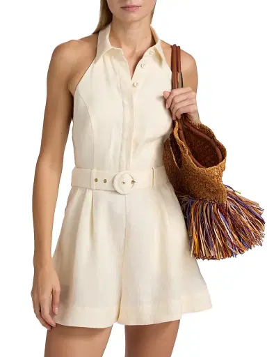 Zimmermann Women's Awaken Halterneck Linen Romper | Thumbnail 3 Zimmermann Women's Awaken Halterneck Linen Romper | Thumbnail 3
