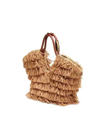 Zimmermann Women's Goldentime Fringed Raffia Tote Bag - Tan Fringe Stripe | Thumbnail 3 Zimmermann Women's Goldentime Fringed Raffia Tote Bag - Tan Fringe Stripe | Thumbnail 3