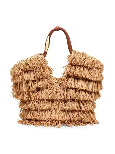 Zimmermann Women's Goldentime Fringed Raffia Tote Bag - Tan Fringe Stripe | Thumbnail 1 Zimmermann Women's Goldentime Fringed Raffia Tote Bag - Tan Fringe Stripe | Thumbnail 1