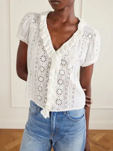 DÔEN Clairette Cropped Ruffled Lace-trimmed Organic Cotton-voile Top | Thumbnail 4 DÔEN Clairette Cropped Ruffled Lace-trimmed Organic Cotton-voile Top | Thumbnail 4