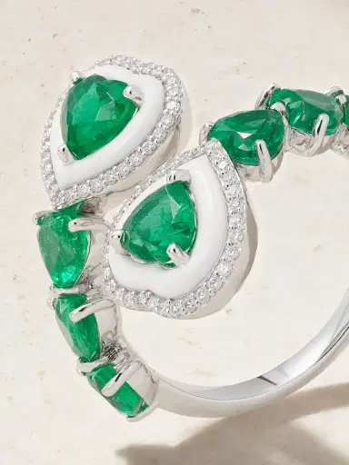 Kamyen Sea 18-karat White Gold, Emerald, Diamond And Enamel Ring | Thumbnail 4 Kamyen Sea 18-karat White Gold, Emerald, Diamond And Enamel Ring | Thumbnail 4