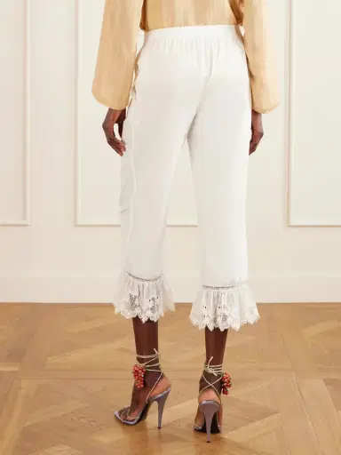 Saint Laurent Cropped Ruffled Lace-trimmed Cotton-poplin Straight-leg Pants | Thumbnail 4 Saint Laurent Cropped Ruffled Lace-trimmed Cotton-poplin Straight-leg Pants | Thumbnail 4