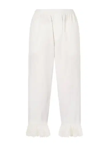 Saint Laurent Cropped Ruffled Lace-trimmed Cotton-poplin Straight-leg Pants | Thumbnail 1 Saint Laurent Cropped Ruffled Lace-trimmed Cotton-poplin Straight-leg Pants | Thumbnail 1