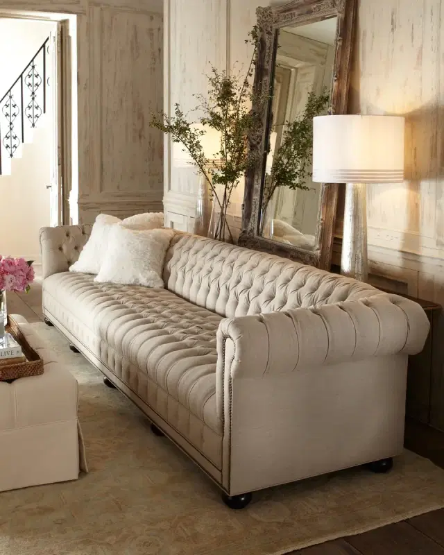 Hudson Tufted-Linen Sofa, 131"L Hudson Tufted-Linen Sofa, 131"L