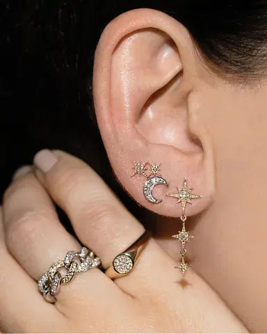 Sydney Evan 14k Pave Diamond Crescent Moon Single Stud Earring | Thumbnail 2 Sydney Evan 14k Pave Diamond Crescent Moon Single Stud Earring | Thumbnail 2