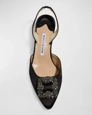 Manolo Blahnik Hangisi Kitten-Heel Satin Slingback Pumps | Thumbnail 5 Manolo Blahnik Hangisi Kitten-Heel Satin Slingback Pumps | Thumbnail 5