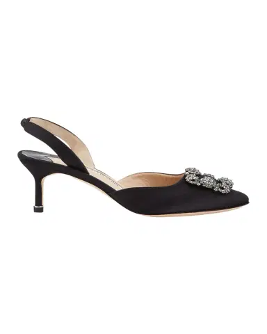 Manolo Blahnik Hangisi Kitten-Heel Satin Slingback Pumps | Thumbnail 1 Manolo Blahnik Hangisi Kitten-Heel Satin Slingback Pumps | Thumbnail 1
