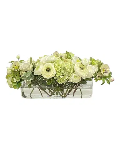 Winward Home Ranunculus Rose Faux Floral Arrangement in Rectangular Vase | Thumbnail 1 Winward Home Ranunculus Rose Faux Floral Arrangement in Rectangular Vase | Thumbnail 1