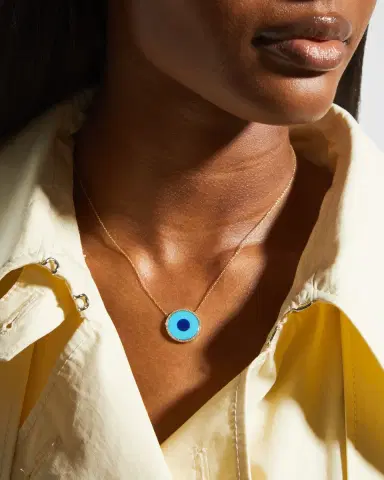 Jennifer Meyer Lapis and Turquoise Evil Eye Necklace with Diamonds | Thumbnail 1 Jennifer Meyer Lapis and Turquoise Evil Eye Necklace with Diamonds | Thumbnail 1