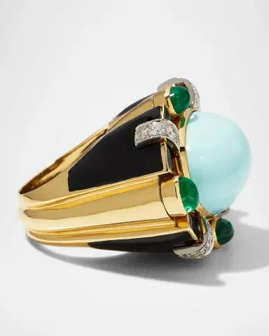 David Webb Turquoise, Emerald and Diamond Ring, Size 6.5 | Thumbnail 3 David Webb Turquoise, Emerald and Diamond Ring, Size 6.5 | Thumbnail 3