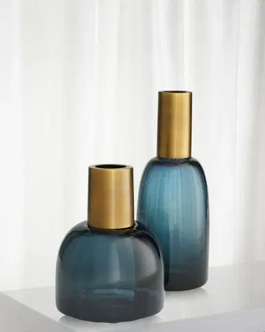 Arteriors Huff Optic Glass & Brass Vases, Set Of 2 | Thumbnail 1 Arteriors Huff Optic Glass & Brass Vases, Set Of 2 | Thumbnail 1