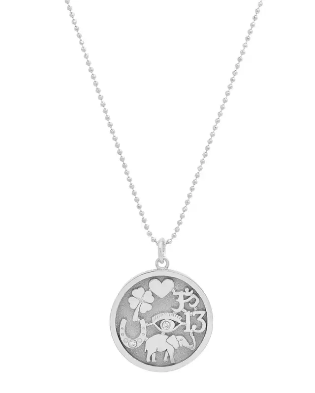 18k White Gold Good Luck Pendant Necklace with Diamonds 18k White Gold Good Luck Pendant Necklace with Diamonds