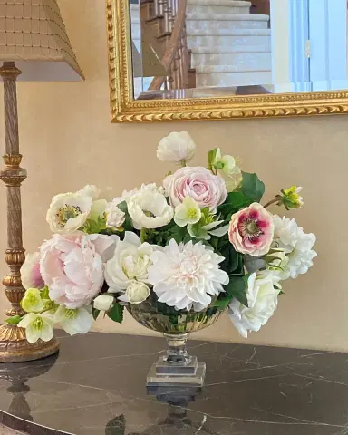 Winward Home Cafe Au Lait Combo Faux Flowers in Glass Bowl | Thumbnail 1 Winward Home Cafe Au Lait Combo Faux Flowers in Glass Bowl | Thumbnail 1