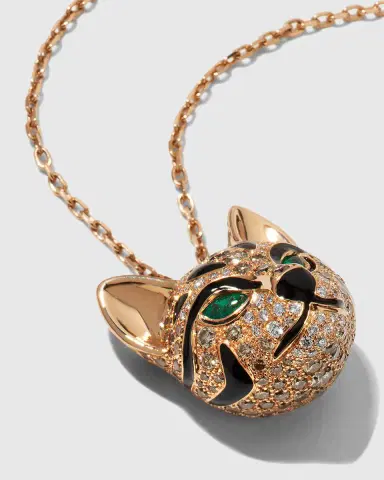 Boucheron Pink Gold Fuzzy, the Leopard Pendant Necklace with Diamonds and Emeralds | Thumbnail 2 Boucheron Pink Gold Fuzzy, the Leopard Pendant Necklace with Diamonds and Emeralds | Thumbnail 2