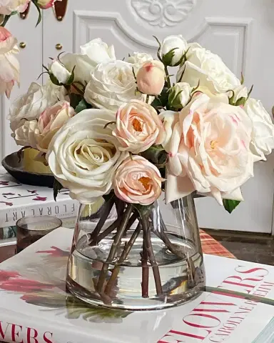 Winward Home Mix Rose Faux Flowers in Glass Vase | Thumbnail 1 Winward Home Mix Rose Faux Flowers in Glass Vase | Thumbnail 1