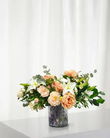Winward Home Cafe Au Lait Combo Faux Flowers in Glass Vase | Thumbnail 1 Winward Home Cafe Au Lait Combo Faux Flowers in Glass Vase | Thumbnail 1