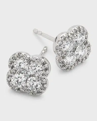 Neiman Marcus Diamonds 18K White Gold Diamond Flower Stud Earrings, 1.36tcw, 0.4"L / 0.4"W | Thumbnail 3 Neiman Marcus Diamonds 18K White Gold Diamond Flower Stud Earrings, 1.36tcw, 0.4"L / 0.4"W | Thumbnail 3