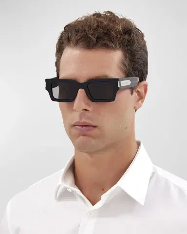 Saint Laurent Men's Rectangle Acetate Sunglasses with Logo | Thumbnail 2 Saint Laurent Men's Rectangle Acetate Sunglasses with Logo | Thumbnail 2