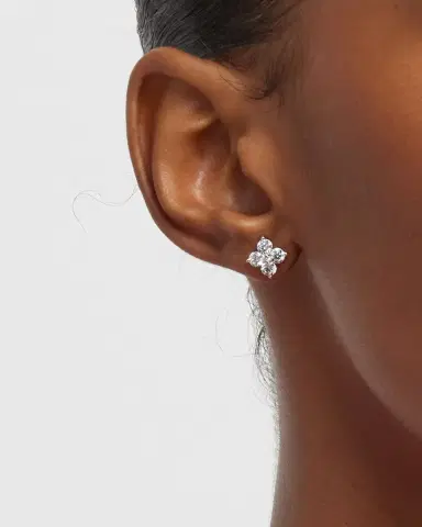 Neiman Marcus Diamonds 18K White Gold Round Diamond Flower Earrings, 1.25tcw, 0.27"W | Thumbnail 2 Neiman Marcus Diamonds 18K White Gold Round Diamond Flower Earrings, 1.25tcw, 0.27"W | Thumbnail 2