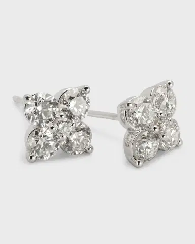 Neiman Marcus Diamonds 18K White Gold Round Diamond Flower Earrings, 1.25tcw, 0.27"W | Thumbnail 3 Neiman Marcus Diamonds 18K White Gold Round Diamond Flower Earrings, 1.25tcw, 0.27"W | Thumbnail 3