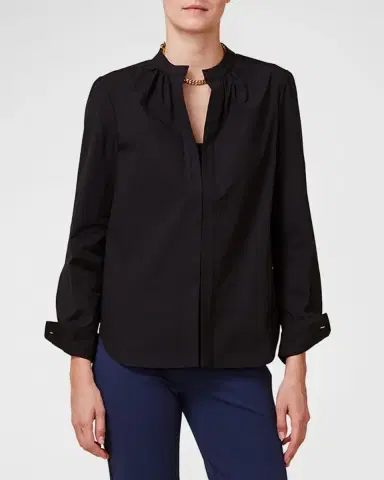 Callas Milano Olympia Ruched Long-Sleeve Cotton Blouse | Thumbnail 4 Callas Milano Olympia Ruched Long-Sleeve Cotton Blouse | Thumbnail 4