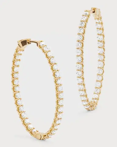 Neiman Marcus Diamonds 18K Yellow Gold GH/SI1 Diamond Oval-Shaped Hoop Earrings, 1.75"L, 4.65tcw | Thumbnail 3 Neiman Marcus Diamonds 18K Yellow Gold GH/SI1 Diamond Oval-Shaped Hoop Earrings, 1.75"L, 4.65tcw | Thumbnail 3
