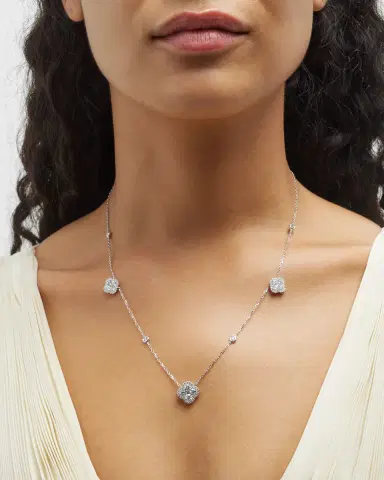 Neiman Marcus Diamonds 18K White Gold Diamond Flower Station Necklace, 18"L, 3.00tcw | Thumbnail 2 Neiman Marcus Diamonds 18K White Gold Diamond Flower Station Necklace, 18"L, 3.00tcw | Thumbnail 2