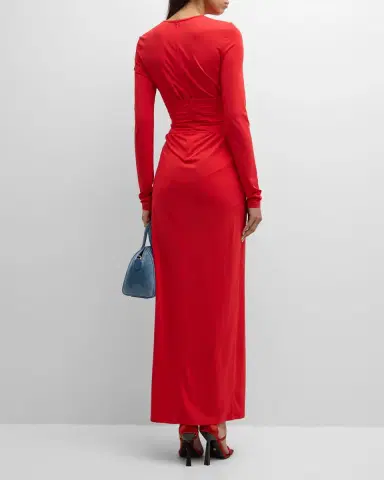 Emporio Armani Pleated Long-Sleeve Jersey Column Gown | Thumbnail 5 Emporio Armani Pleated Long-Sleeve Jersey Column Gown | Thumbnail 5