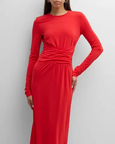 Emporio Armani Pleated Long-Sleeve Jersey Column Gown | Thumbnail 6 Emporio Armani Pleated Long-Sleeve Jersey Column Gown | Thumbnail 6