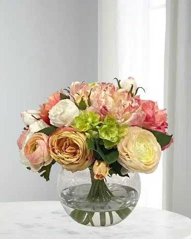 Winward Home Peony Rose in Bowl Vase | Thumbnail 1 Winward Home Peony Rose in Bowl Vase | Thumbnail 1