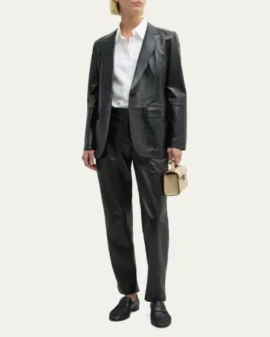Lafayette 148 New York Nappa Leather Flap Pocket Single-Button Blazer | Thumbnail 2 Lafayette 148 New York Nappa Leather Flap Pocket Single-Button Blazer | Thumbnail 2