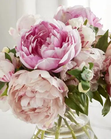 Winward Home Peony Arrangement in Hurricane Vase | Thumbnail 2 Winward Home Peony Arrangement in Hurricane Vase | Thumbnail 2