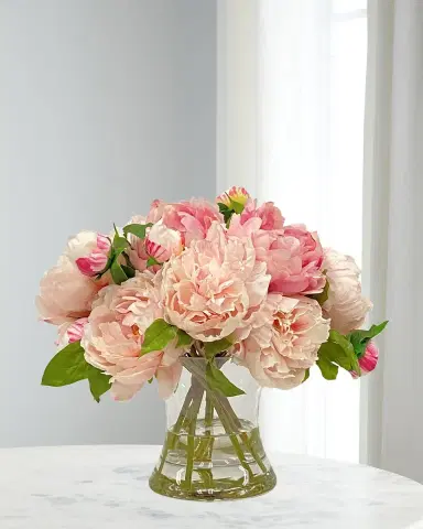 Winward Home Peony Arrangement in Hurricane Vase | Thumbnail 1 Winward Home Peony Arrangement in Hurricane Vase | Thumbnail 1
