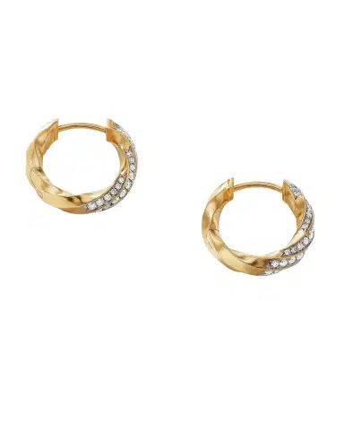 David Yurman Cable Edge Huggie Hoop Earrings with Diamonds in 18K Gold, 13mm | Thumbnail 1 David Yurman Cable Edge Huggie Hoop Earrings with Diamonds in 18K Gold, 13mm | Thumbnail 1