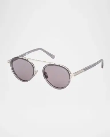 Zegna Men's ORIZZONTE II Metal-Acetate Round Sunglasses | Thumbnail 3 Zegna Men's ORIZZONTE II Metal-Acetate Round Sunglasses | Thumbnail 3