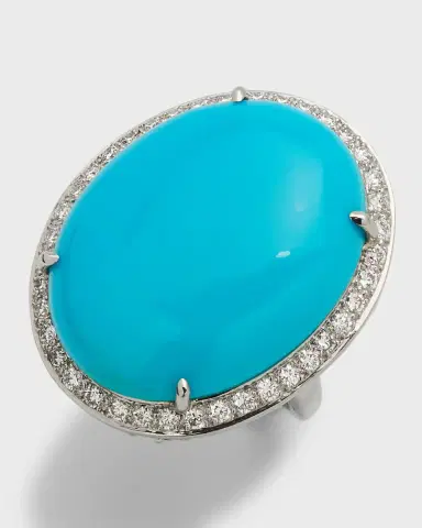 Oscar Heyman Platinum Turquoise and Diamond Halo Ring, Size 6.5 | Thumbnail 2 Oscar Heyman Platinum Turquoise and Diamond Halo Ring, Size 6.5 | Thumbnail 2