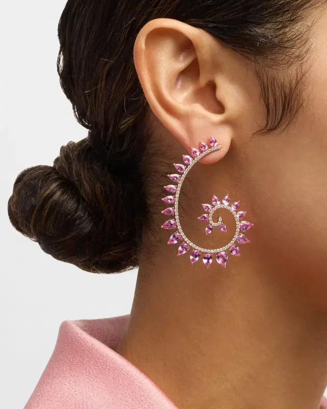 18k Yellow Gold Pink Sapphire and Diamond Spiral Earrings 18k Yellow Gold Pink Sapphire and Diamond Spiral Earrings