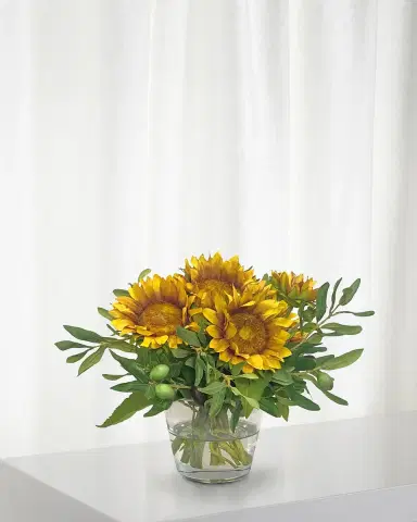 Winward Home Sunflower & Olive Arrangement in a Clear Vase | Thumbnail 1 Winward Home Sunflower & Olive Arrangement in a Clear Vase | Thumbnail 1