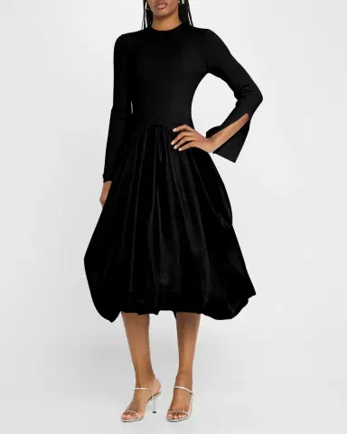 Simkhai Kenlie Mixed Media Bubble Midi Dress | Thumbnail 2 Simkhai Kenlie Mixed Media Bubble Midi Dress | Thumbnail 2