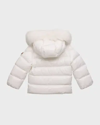 Moncler Kid 's Shiny Puffer Jacket W/ Faux Fur Trim, Size 6M-3 | Thumbnail 2 Moncler Kid 's Shiny Puffer Jacket W/ Faux Fur Trim, Size 6M-3 | Thumbnail 2