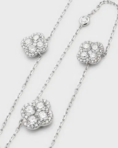 Neiman Marcus Diamonds 18K White Gold Diamond Flower Station Necklace, 18"L, 3.00tcw | Thumbnail 2 Neiman Marcus Diamonds 18K White Gold Diamond Flower Station Necklace, 18"L, 3.00tcw | Thumbnail 2