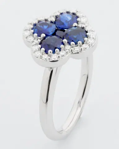 Neiman Marcus Diamonds 18K Blue Sapphire and Diamond Flower Ring, Size 6.75, 2.31tcw | Thumbnail 2 Neiman Marcus Diamonds 18K Blue Sapphire and Diamond Flower Ring, Size 6.75, 2.31tcw | Thumbnail 2