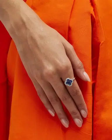 Neiman Marcus Diamonds 18K Blue Sapphire and Diamond Flower Ring, Size 6.75, 2.31tcw | Thumbnail 1 Neiman Marcus Diamonds 18K Blue Sapphire and Diamond Flower Ring, Size 6.75, 2.31tcw | Thumbnail 1