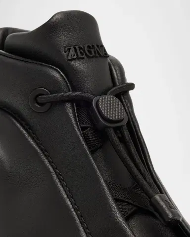Zegna Men's Triple Stitch Leather High-Top Sneakers | Thumbnail 3 Zegna Men's Triple Stitch Leather High-Top Sneakers | Thumbnail 3