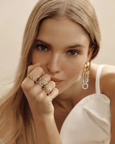 Nikos Koulis 18K Yellow and White Gold Me Earrings with White Diamonds | Thumbnail 4 Nikos Koulis 18K Yellow and White Gold Me Earrings with White Diamonds | Thumbnail 4