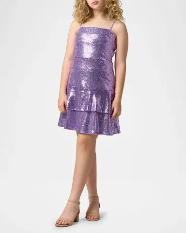 Un Deux Trois Girl 's Tiered Sequin Dress W/ Bow, Size 7-16 | Thumbnail 2 Un Deux Trois Girl 's Tiered Sequin Dress W/ Bow, Size 7-16 | Thumbnail 2