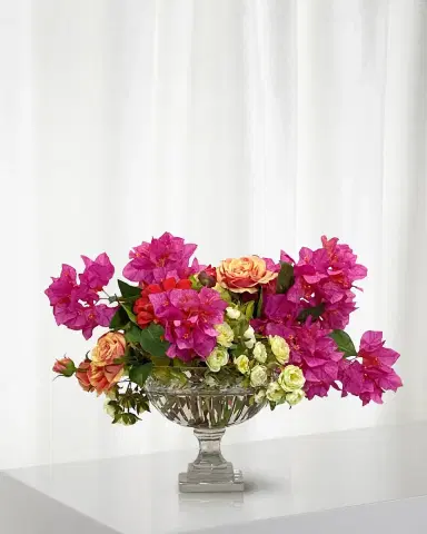 Winward Home Bougainvillea Rose Faux Floral Arrangement in Glass Vase, 18" | Thumbnail 1 Winward Home Bougainvillea Rose Faux Floral Arrangement in Glass Vase, 18" | Thumbnail 1